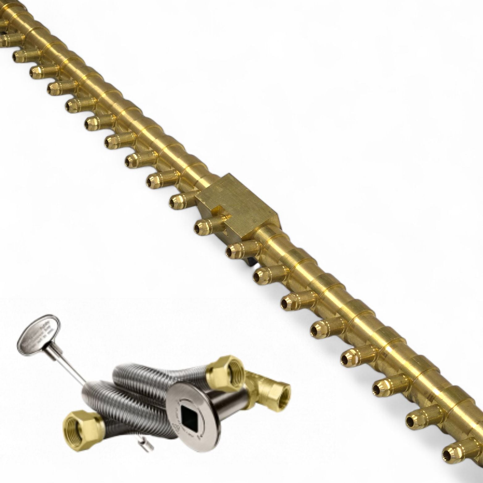 FireGear Pro Series Brass Linear T Burner For Fire Pit - Kit With Key Valve & Gas Line