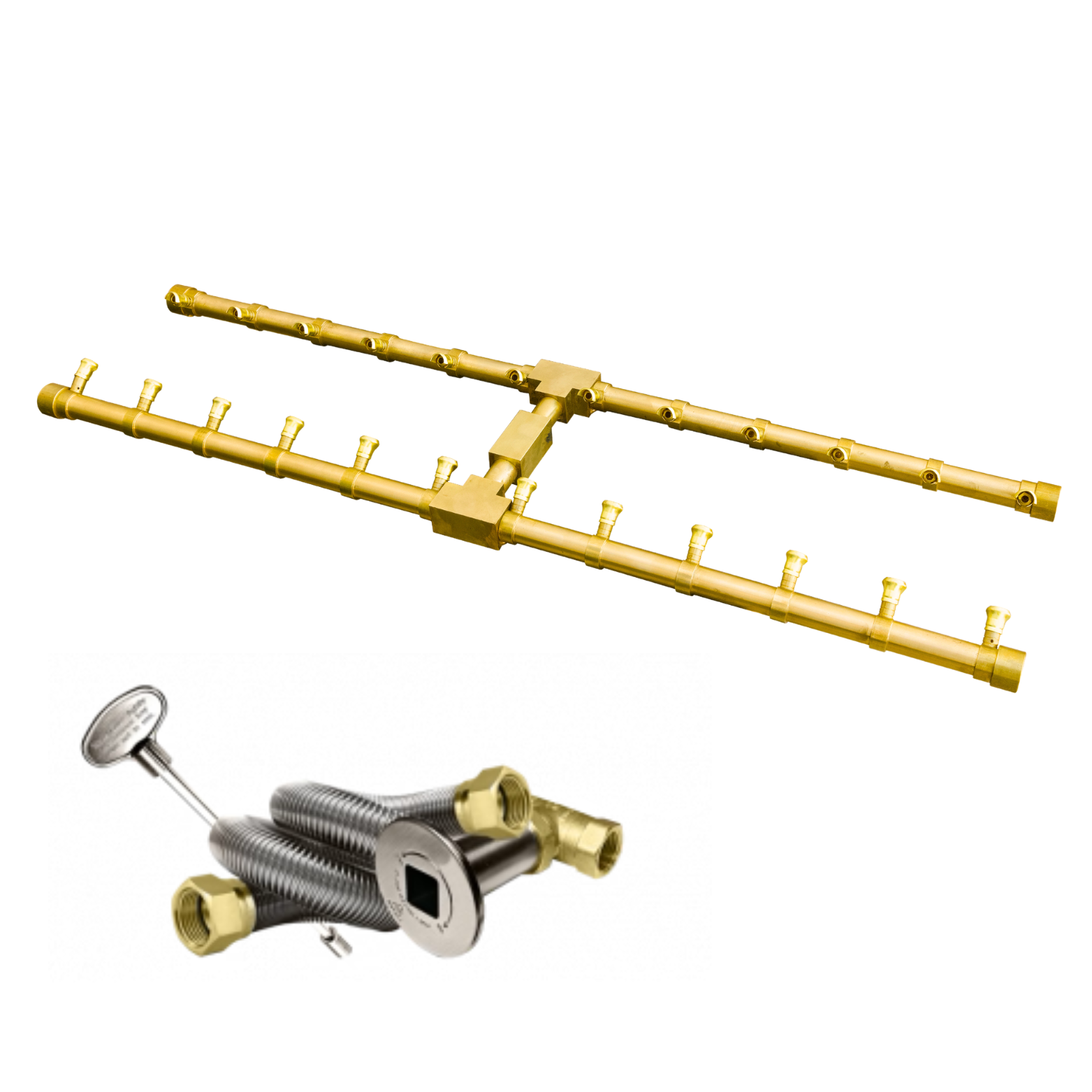 Pro Series Brass H Burner FireGear Fire Pit Burner Kit With Key Valve & Gas Line