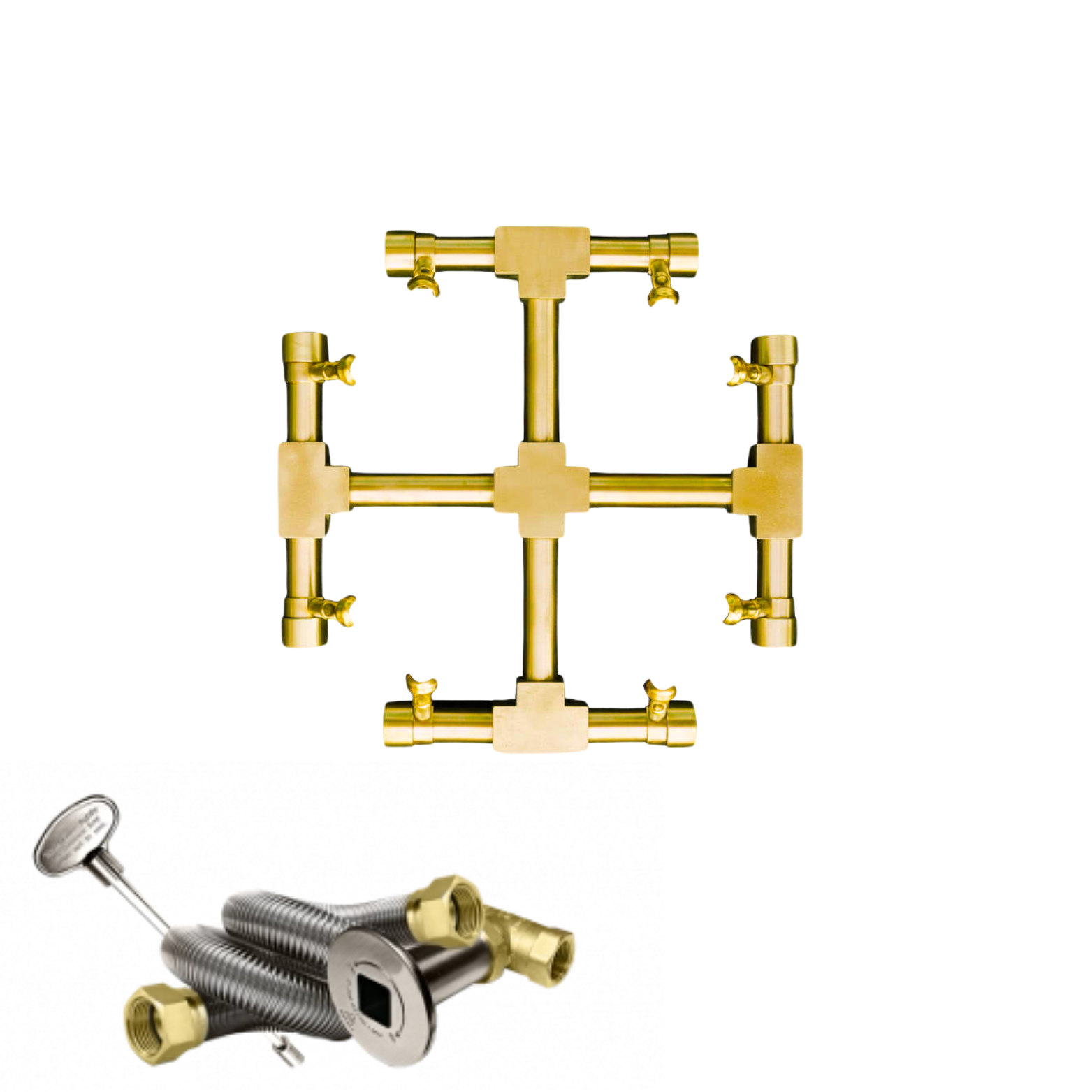 FireGear Pro Series Brass Sowflake Burner For Round & Square Fire Pit - Kit With Key Valve & Gas Line