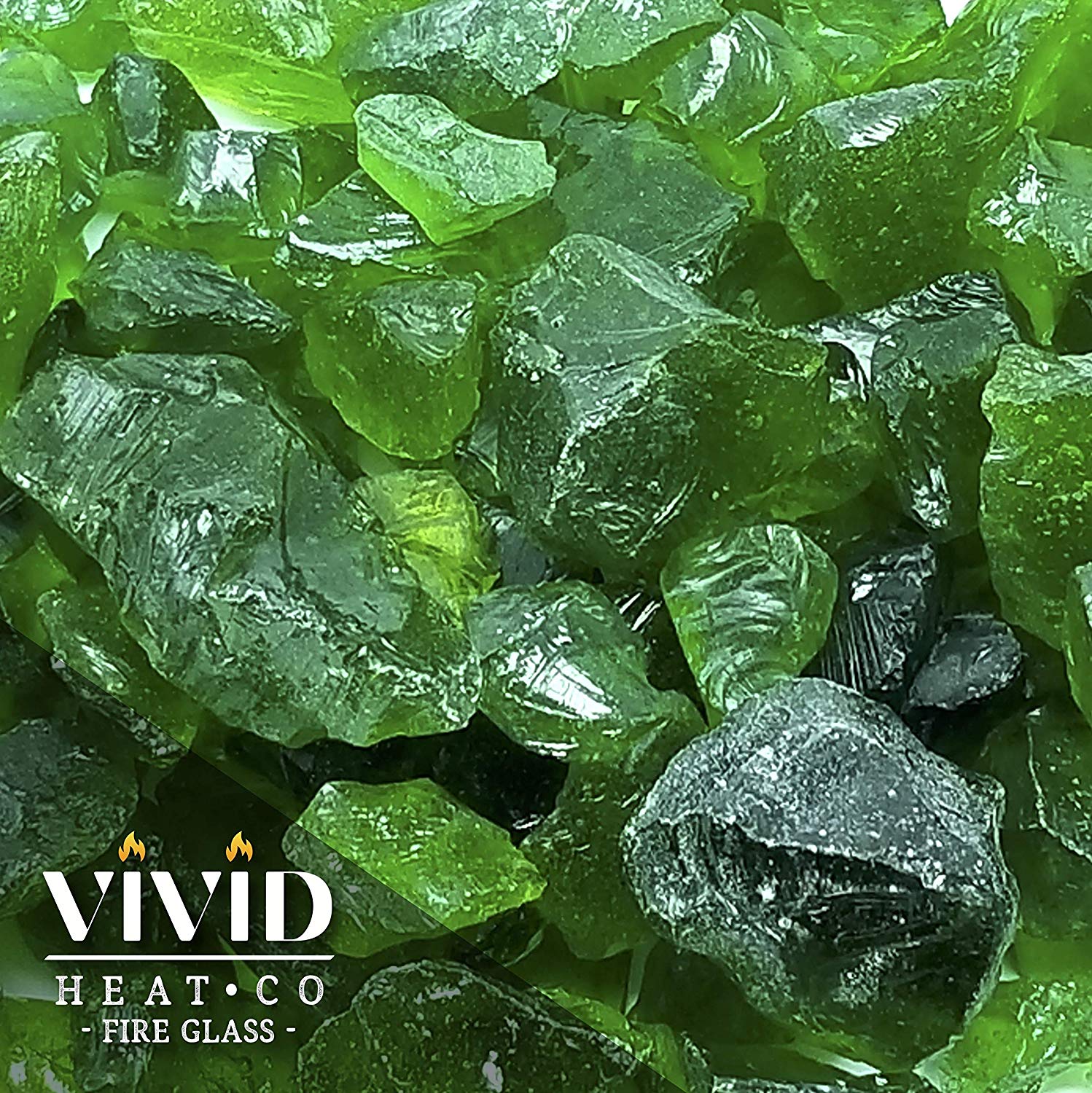 Green 1/2" - 3/4" Large Premium Fire Glass for Fireplace and Fire Pit