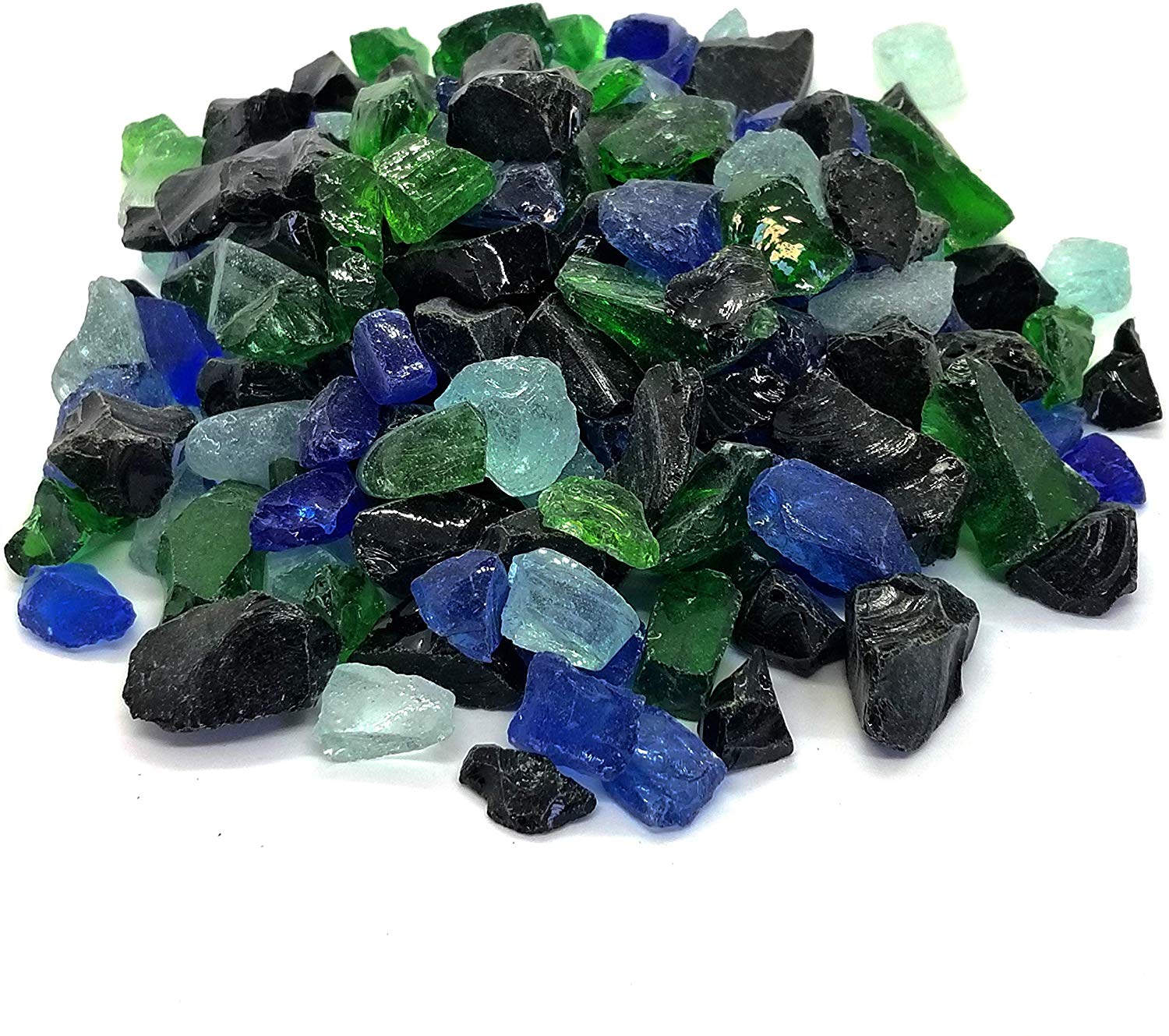 Black Aqua Green Blue Blend 1/2" - 3/4" Large Premium Fire Glass for Fireplace and Fire Pit