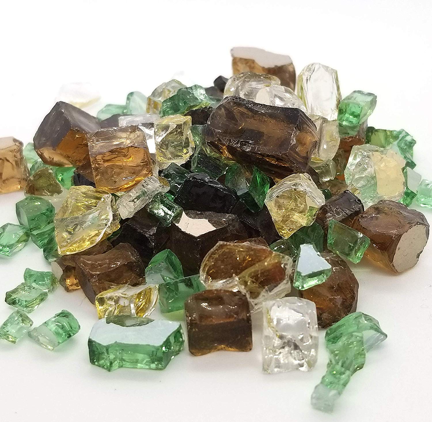 Irish Blend Green, Amber & Gold - Fire Glass 1/2" Premium Tempered Reflective Fireglass