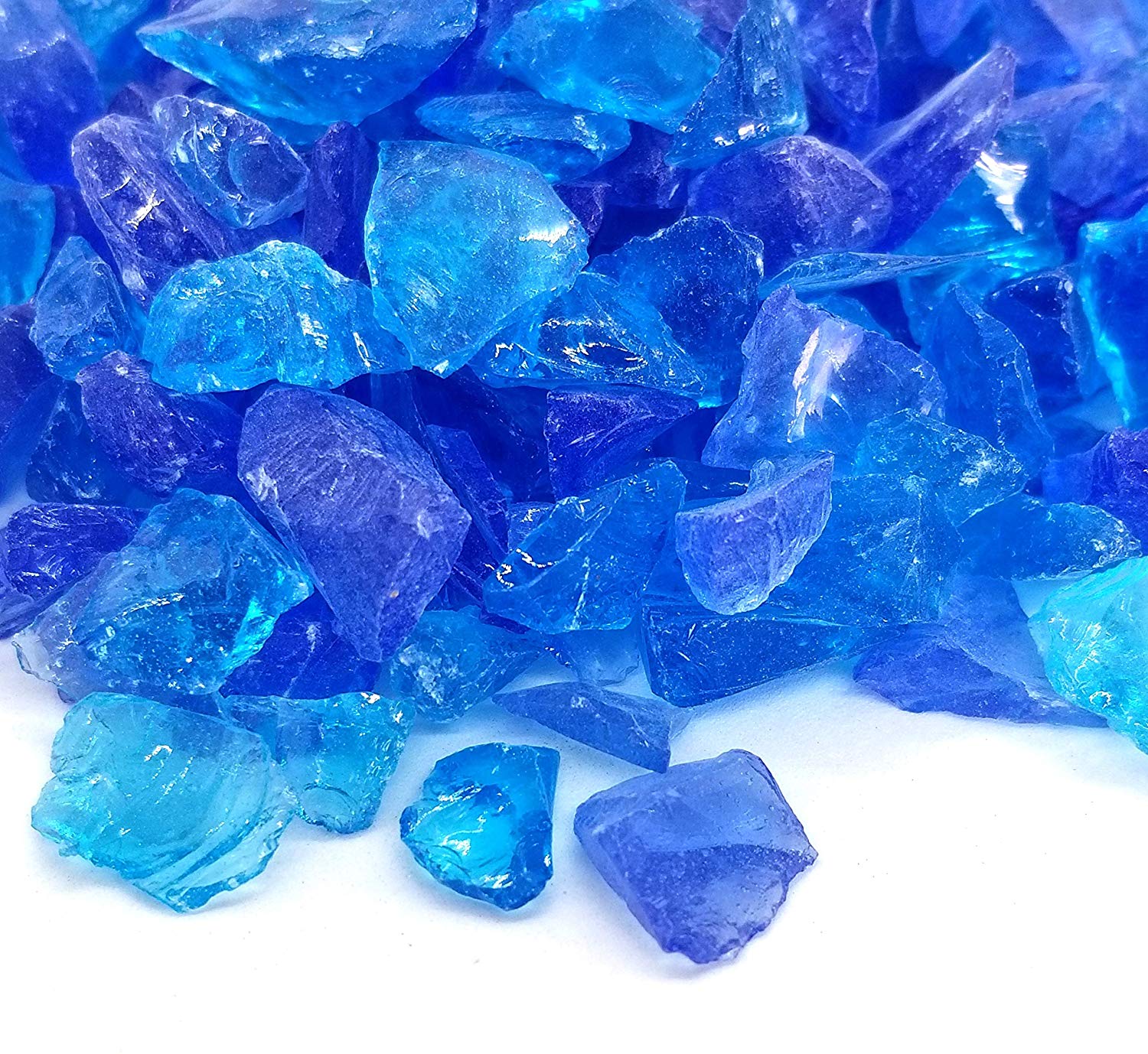 Glacier Blue Blend 1/2" - 3/4" Large Premium Fire Glass for Fireplace and Fire Pit