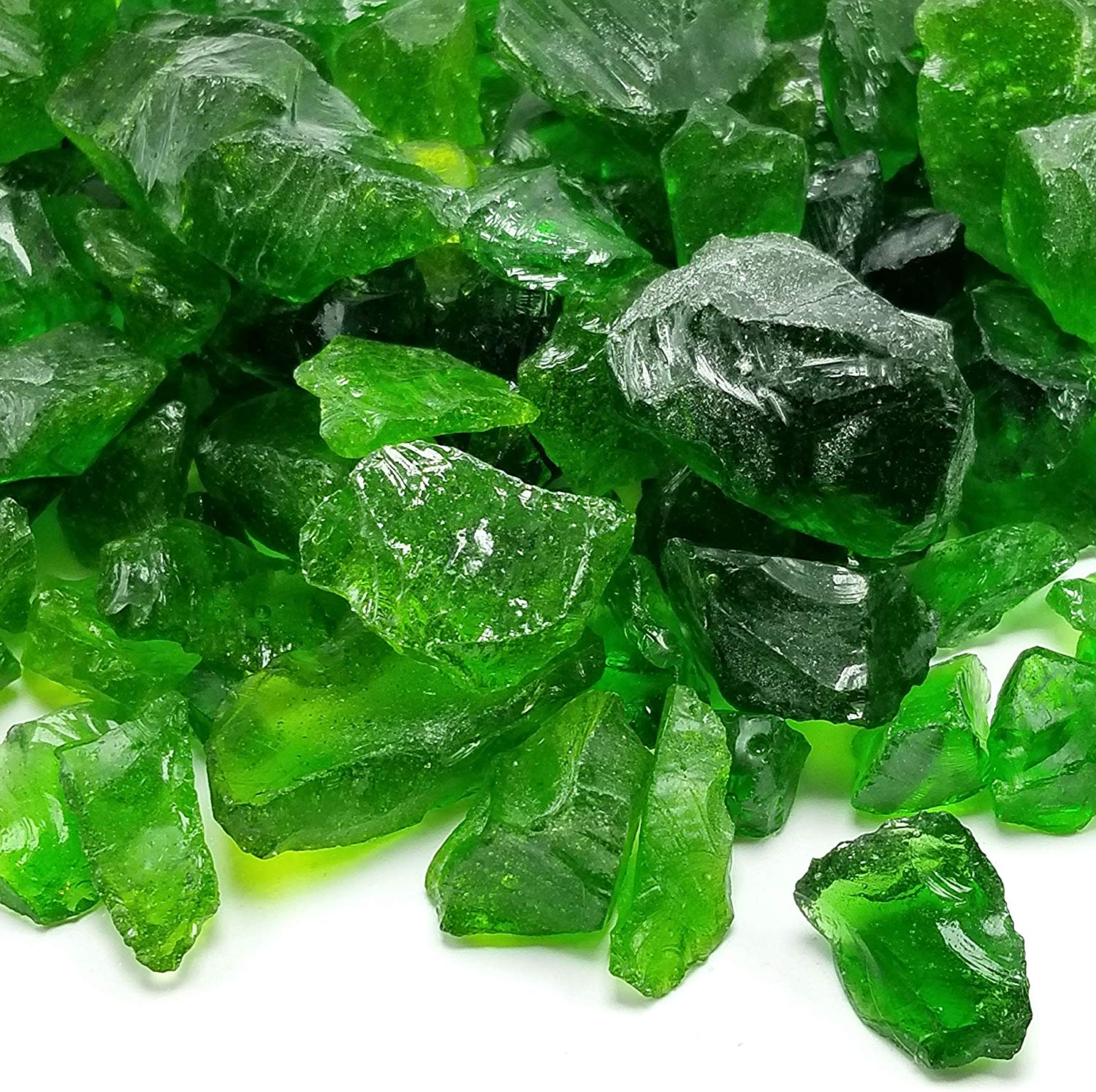 Green 1/2" - 3/4" Large Premium Fire Glass for Fireplace and Fire Pit