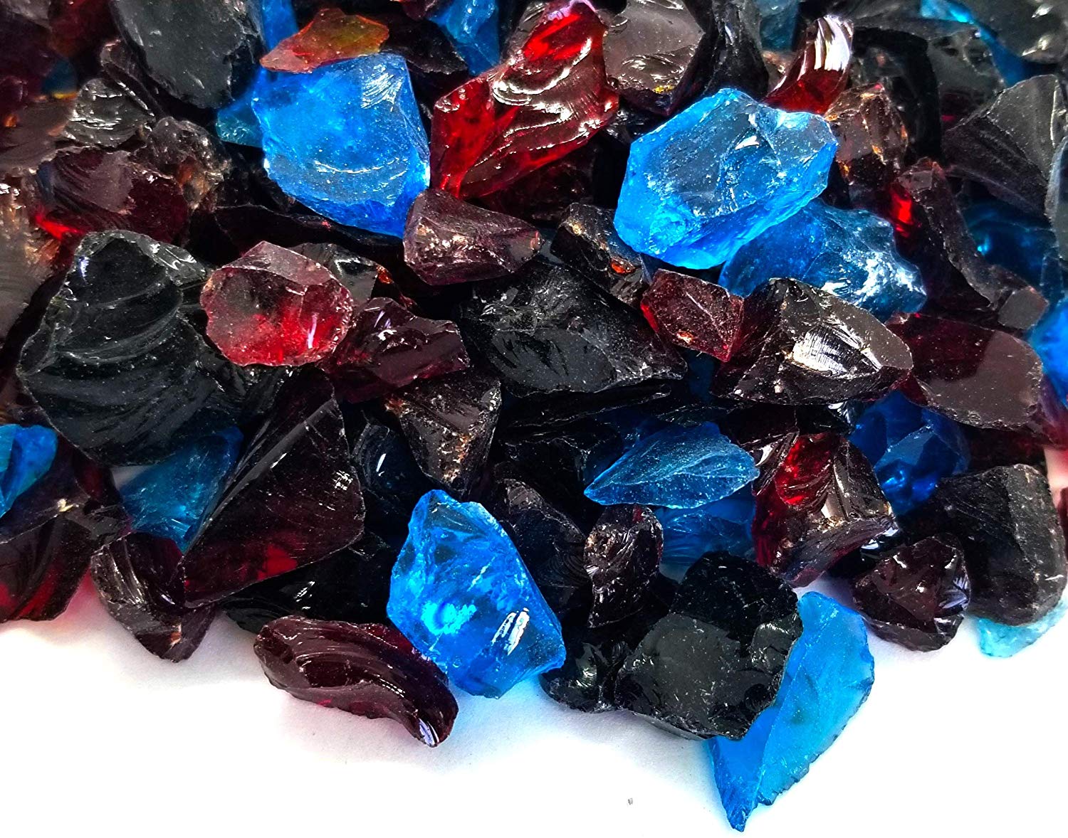Tropical Black Blue Red Blend 1/2" - 3/4" Large Premium Fire Glass for Fireplace and Fire Pit