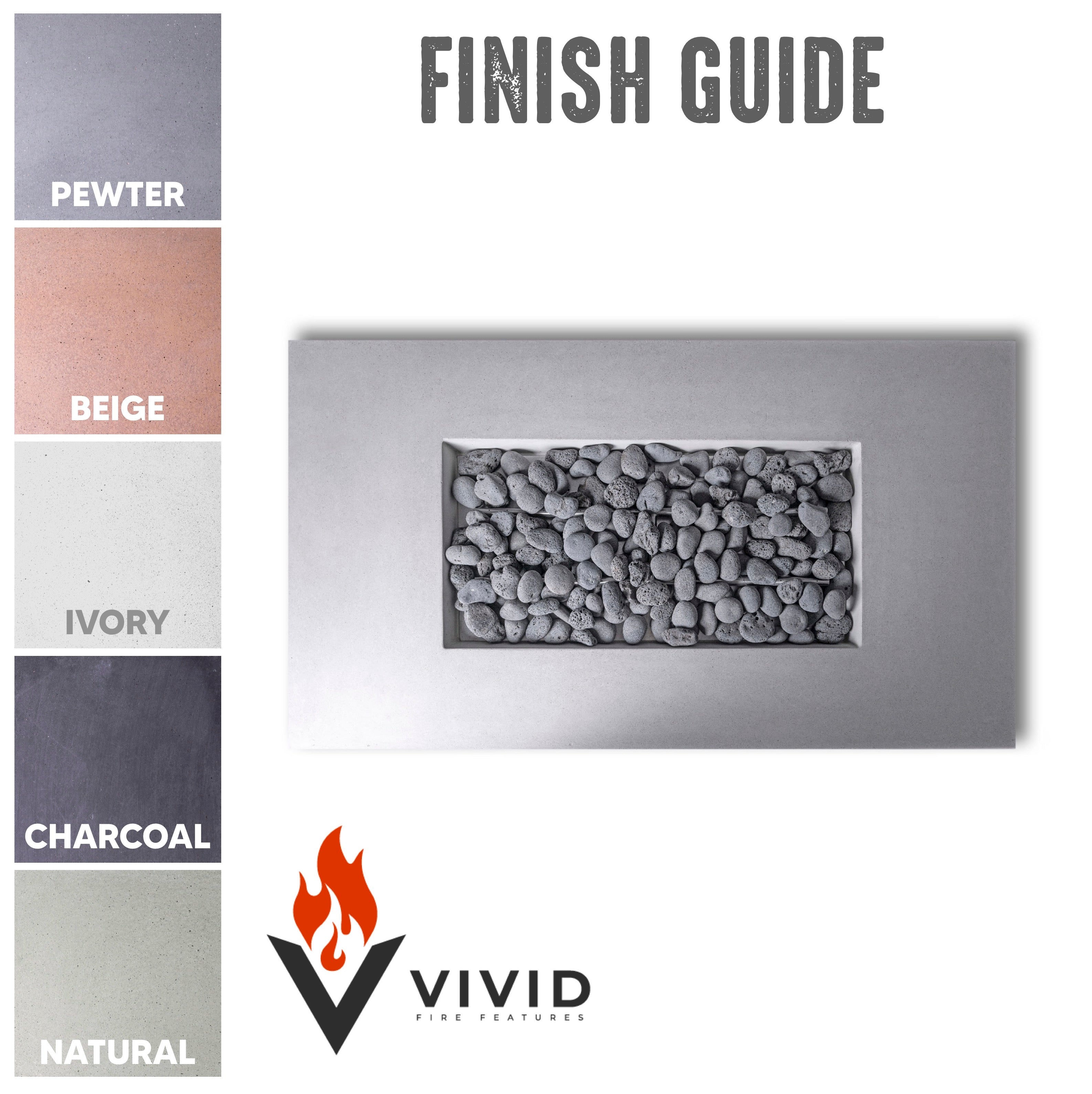 MESA 2 - 60" Premium Rectangular Cement Fire Pit Table Bowl GFRC Square Concrete - Natural Gas or Propane