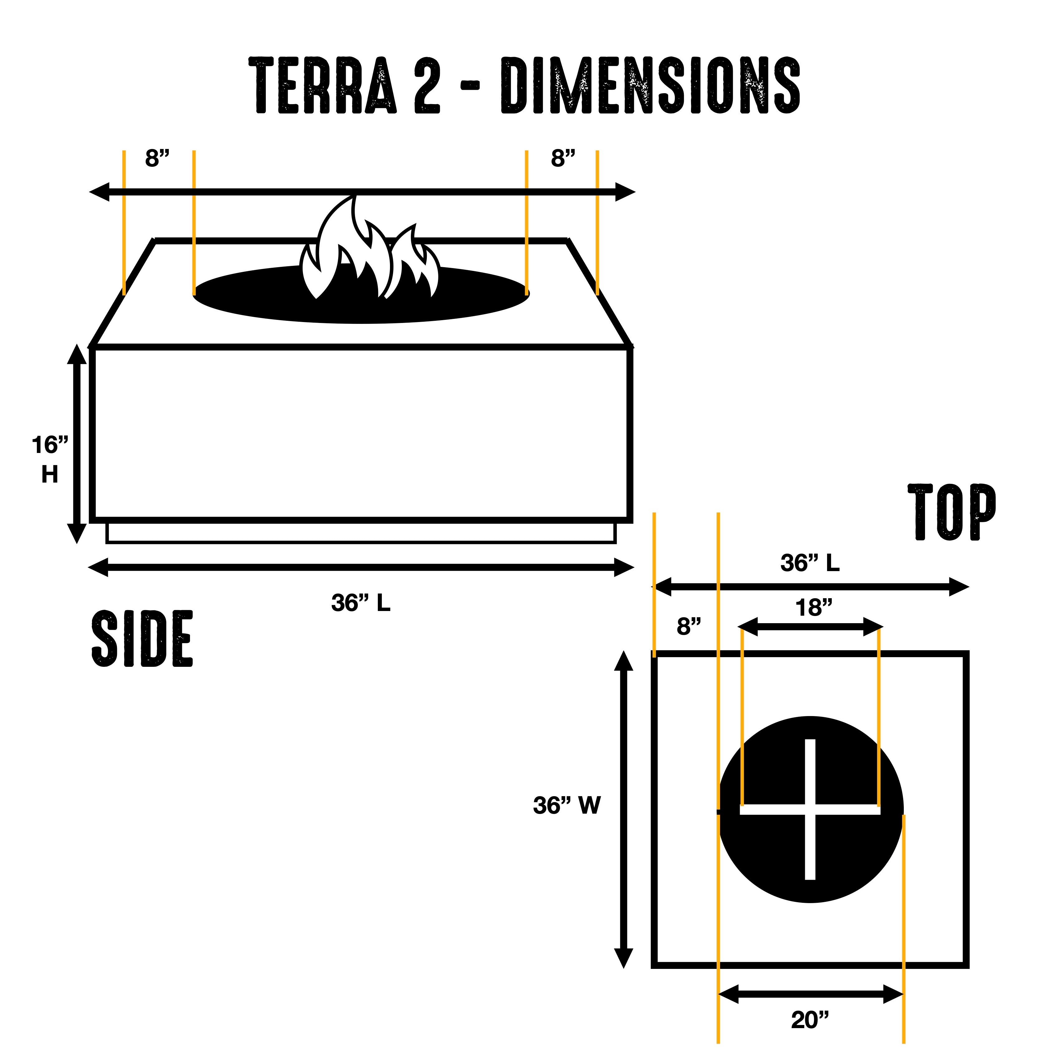 TERRA 2 - 36" Premium Square Cement Fire Pit Table Bowl GFRC Concrete - Natural Gas or Propane