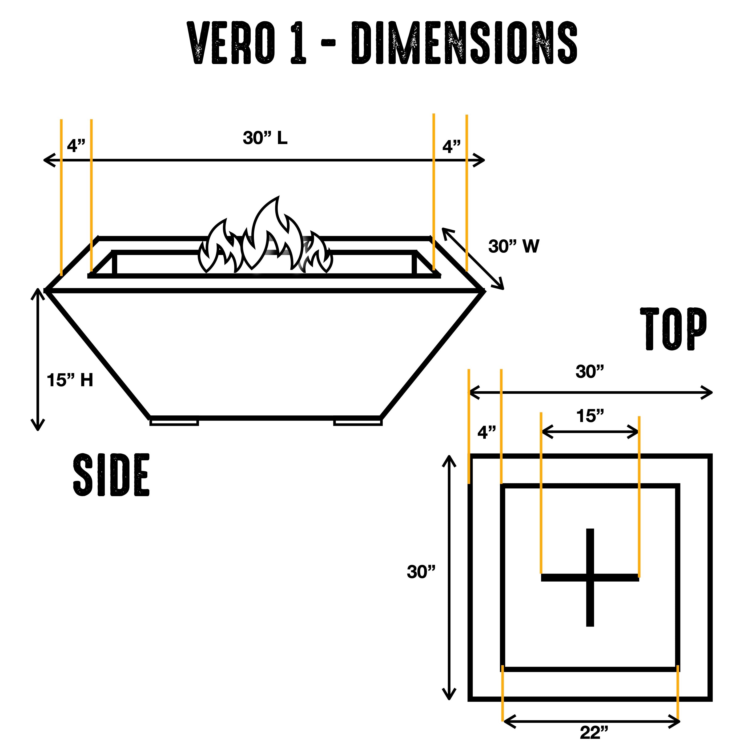 VERO - 30" Premium Square Cement Fire Pit Table Bowl GFRC Concrete - Natural Gas or Propane