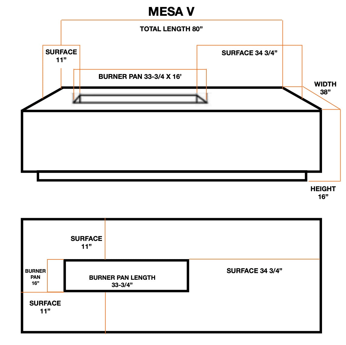 80" MESA V Offset Rectangular Fire Table Concrete Fire Pit - NG or LP