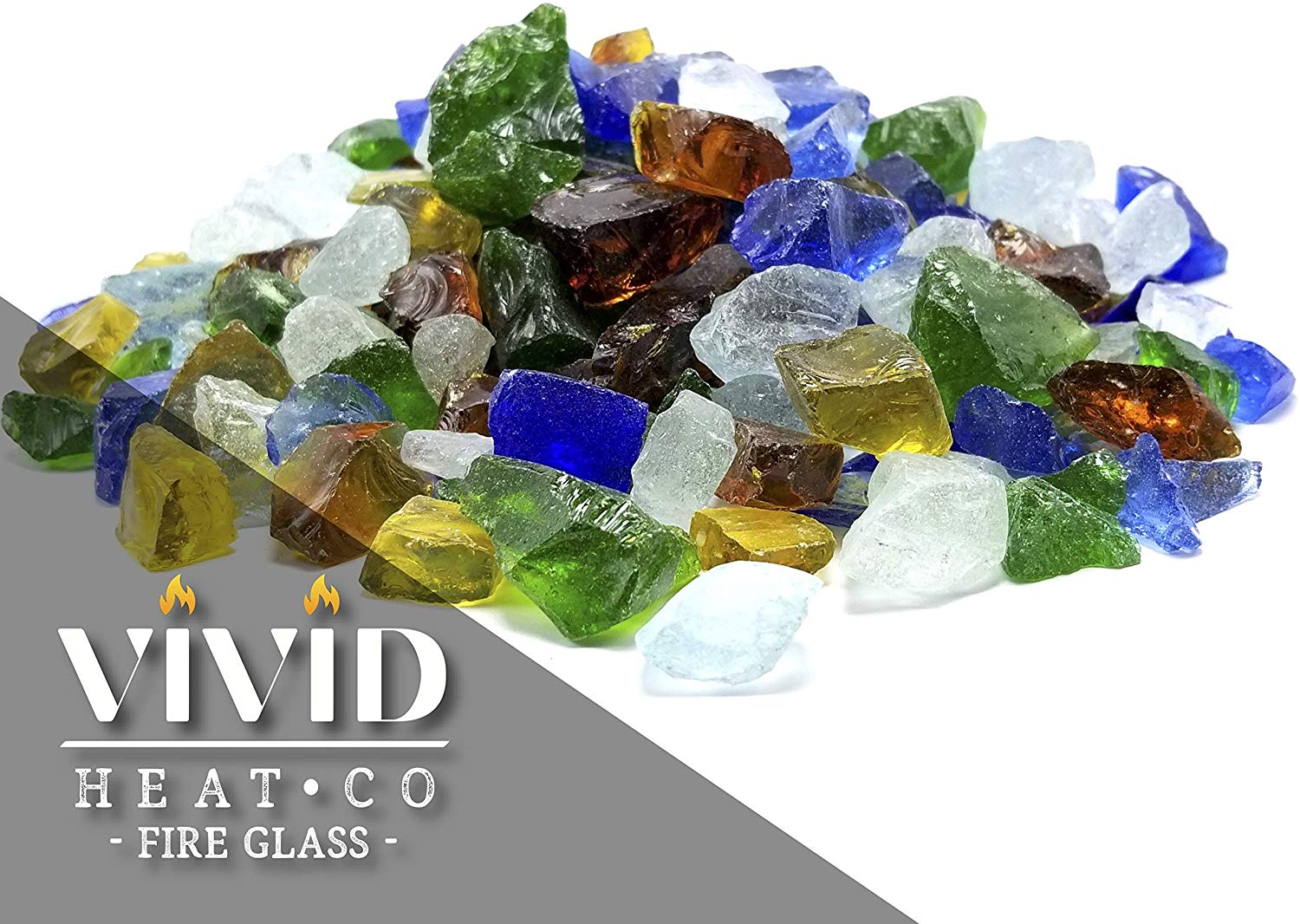 Sea glass Blue Yellow Clear Amber Blend 1/2" - 3/4" Large Premium Fire Glass for Fireplace and Fire Pit