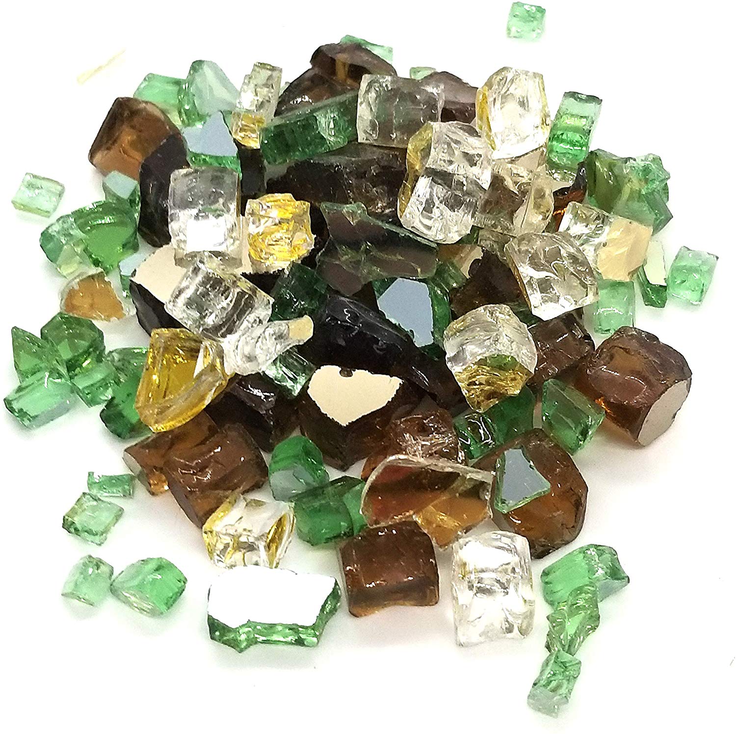 Irish Blend Green, Amber & Gold - Fire Glass 1/2" Premium Tempered Reflective Fireglass