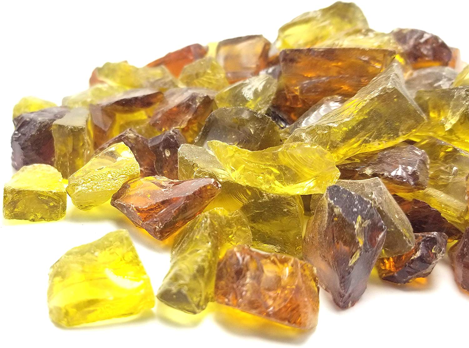 Amber Yellow Blend 1/2" - 3/4" Large Premium Fire Glass for Fireplace and Fire Pit