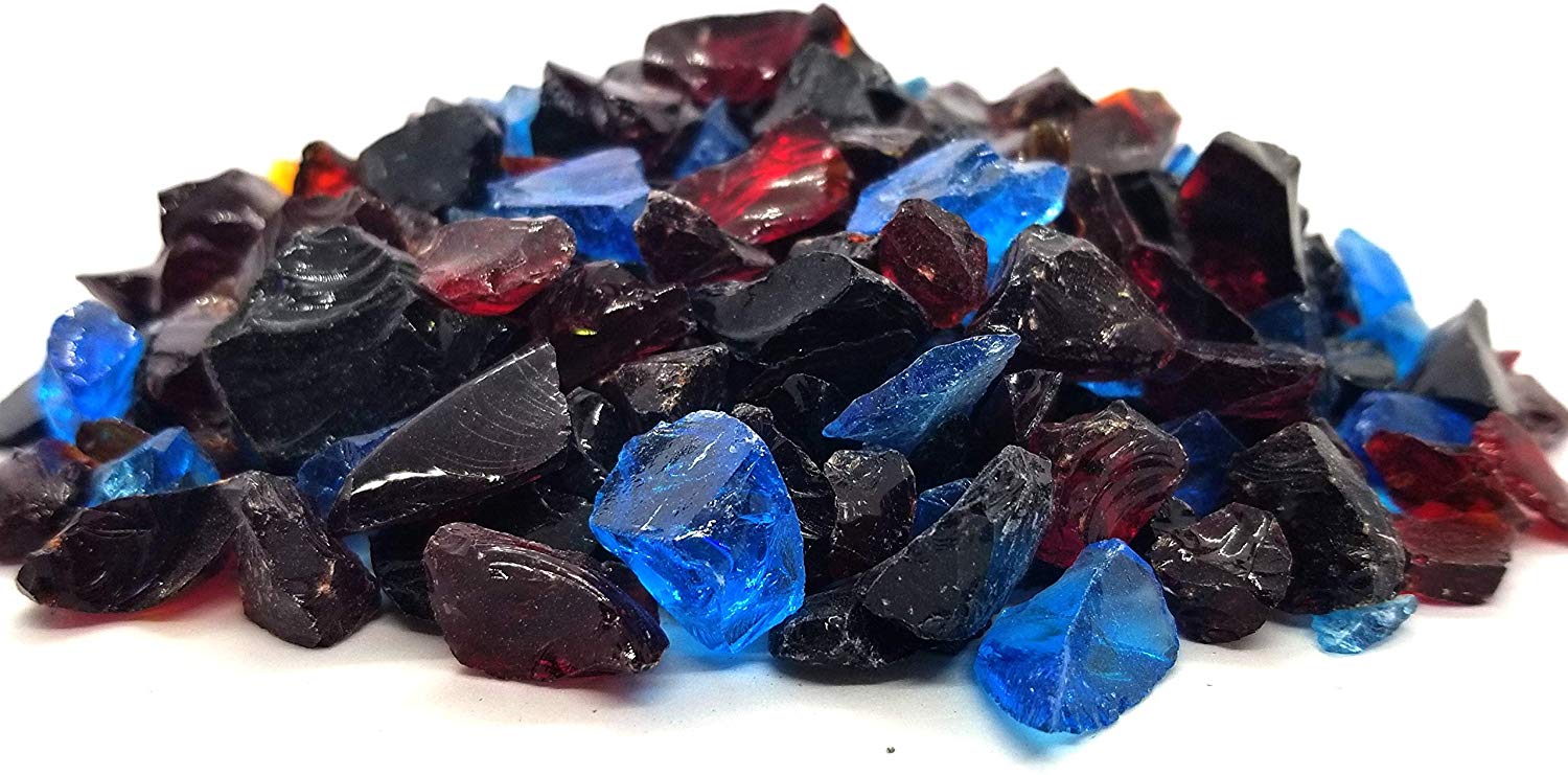Tropical Black Blue Red Blend 1/2" - 3/4" Large Premium Fire Glass for Fireplace and Fire Pit