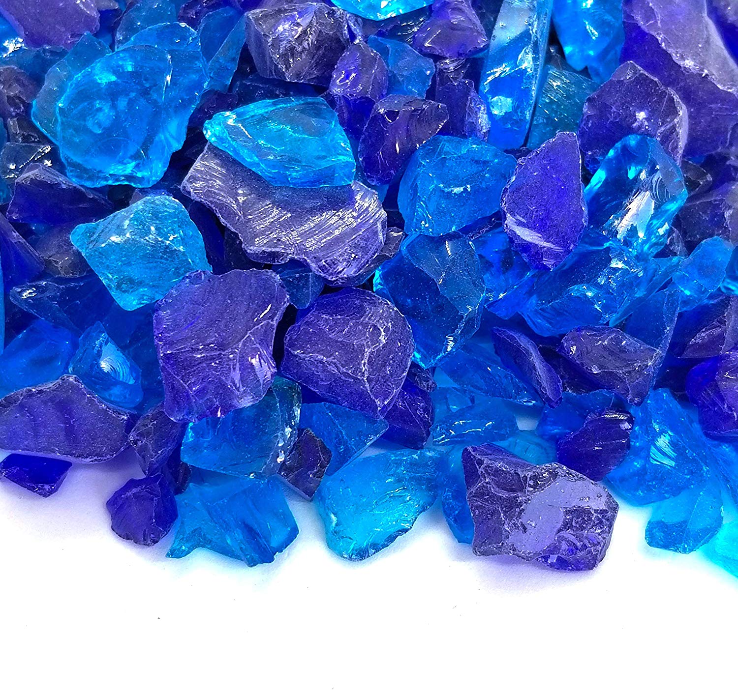Blue & Turquoise Blend 1/2" - 3/4" Large Premium Fire Glass for Fireplace and Fire Pit