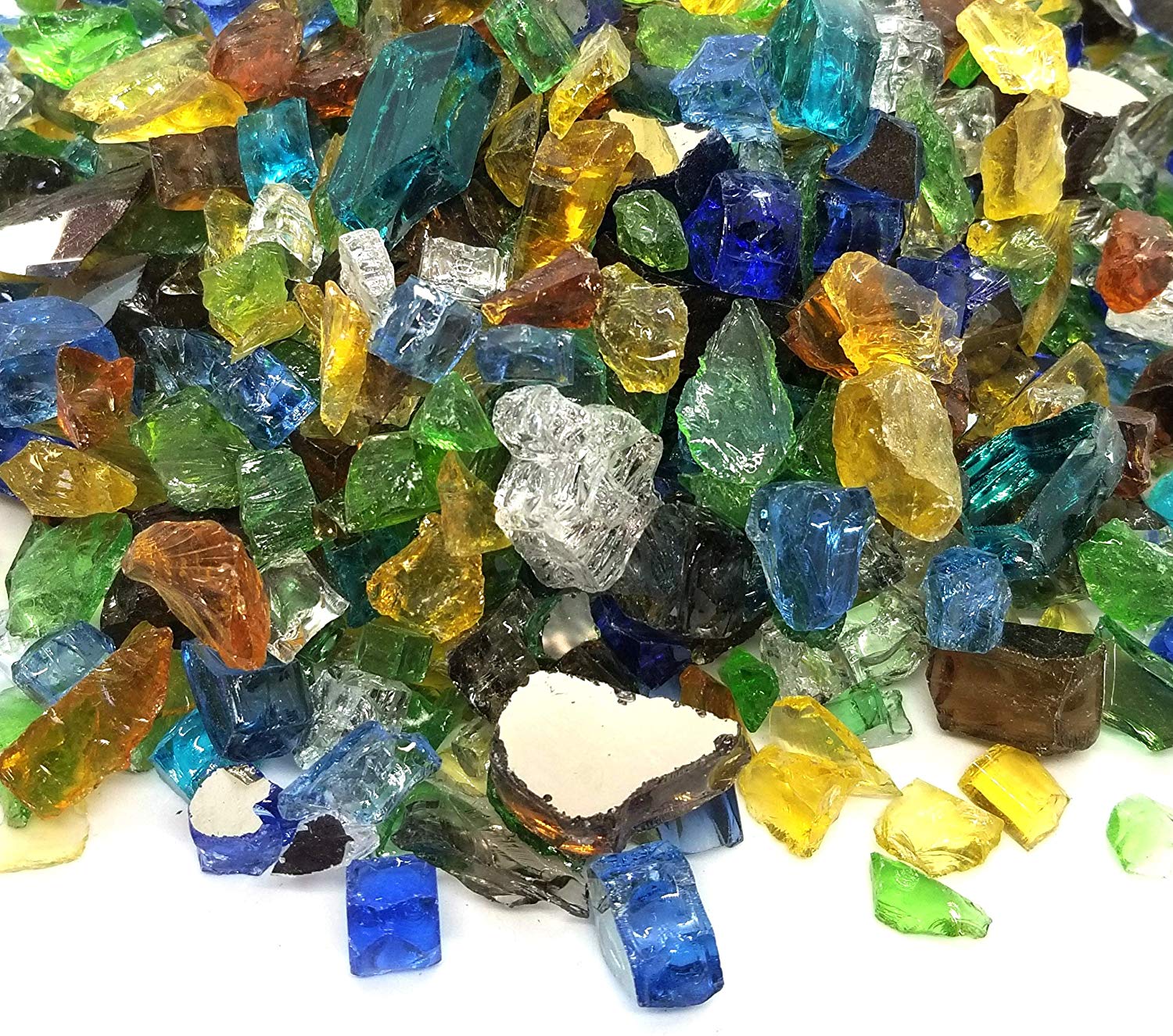 "Sea Glass" Blue, Amber, Green, Gold & More - Fire Glass 1/2" Premium Tempered Reflective Fireglass