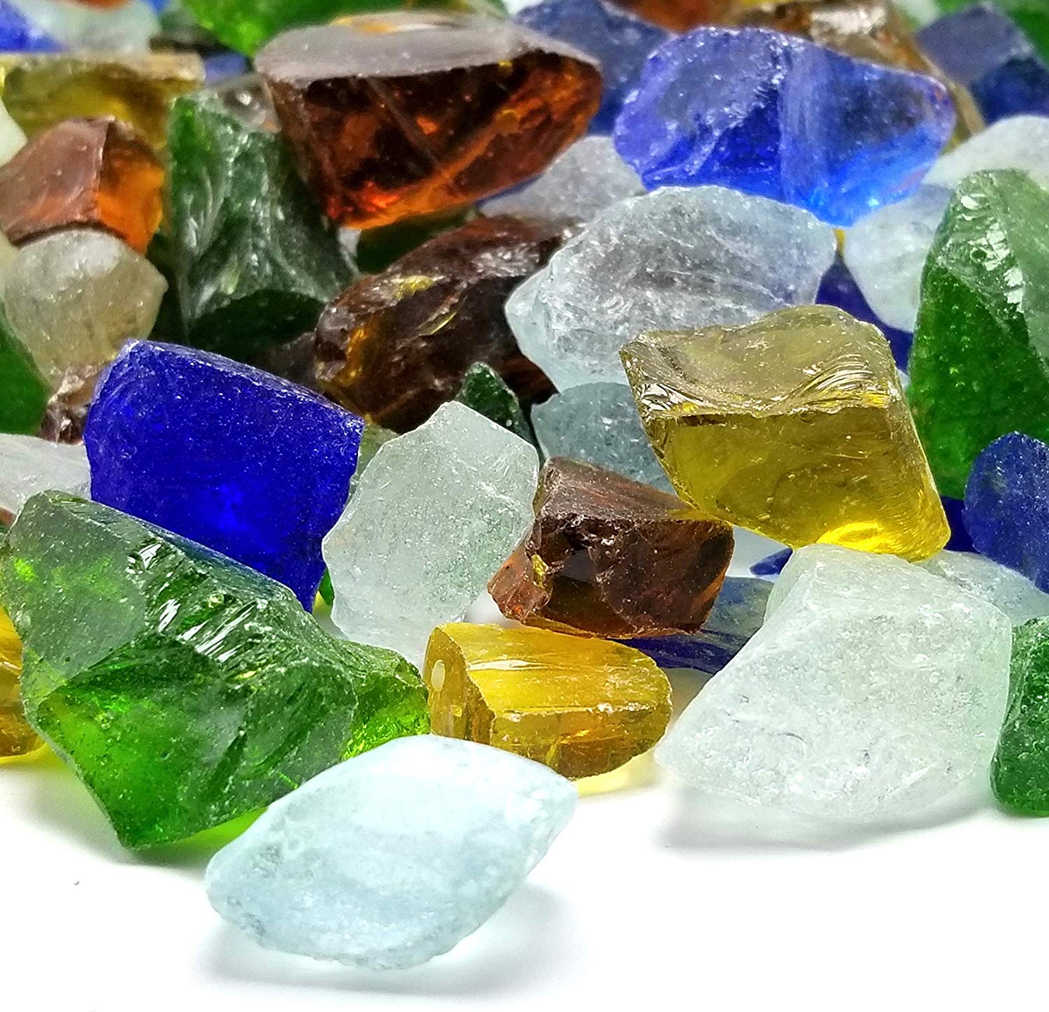 Sea glass Blue Yellow Clear Amber Blend 1/2" - 3/4" Large Premium Fire Glass for Fireplace and Fire Pit