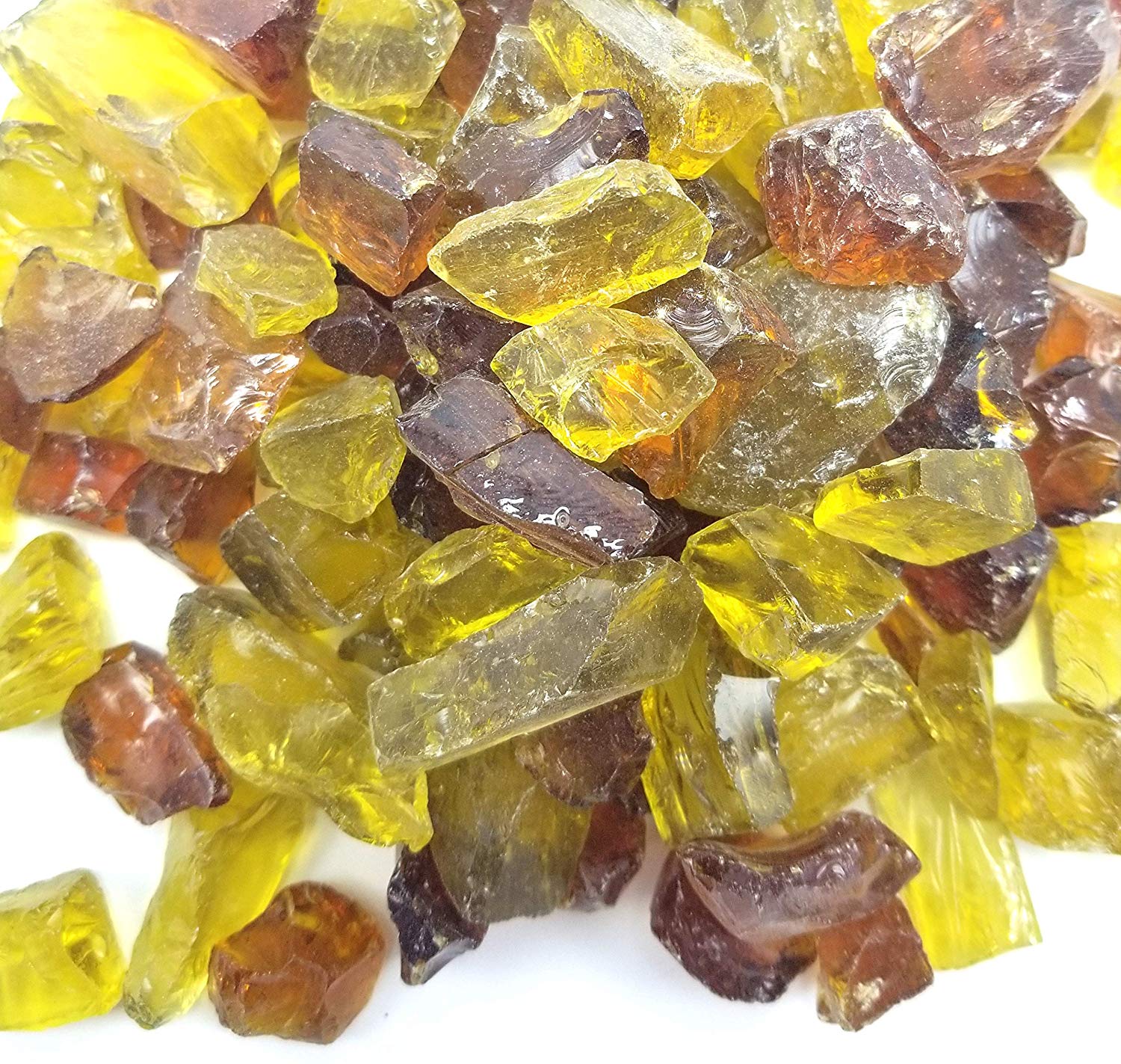 Amber Yellow Blend 1/2" - 3/4" Large Premium Fire Glass for Fireplace and Fire Pit
